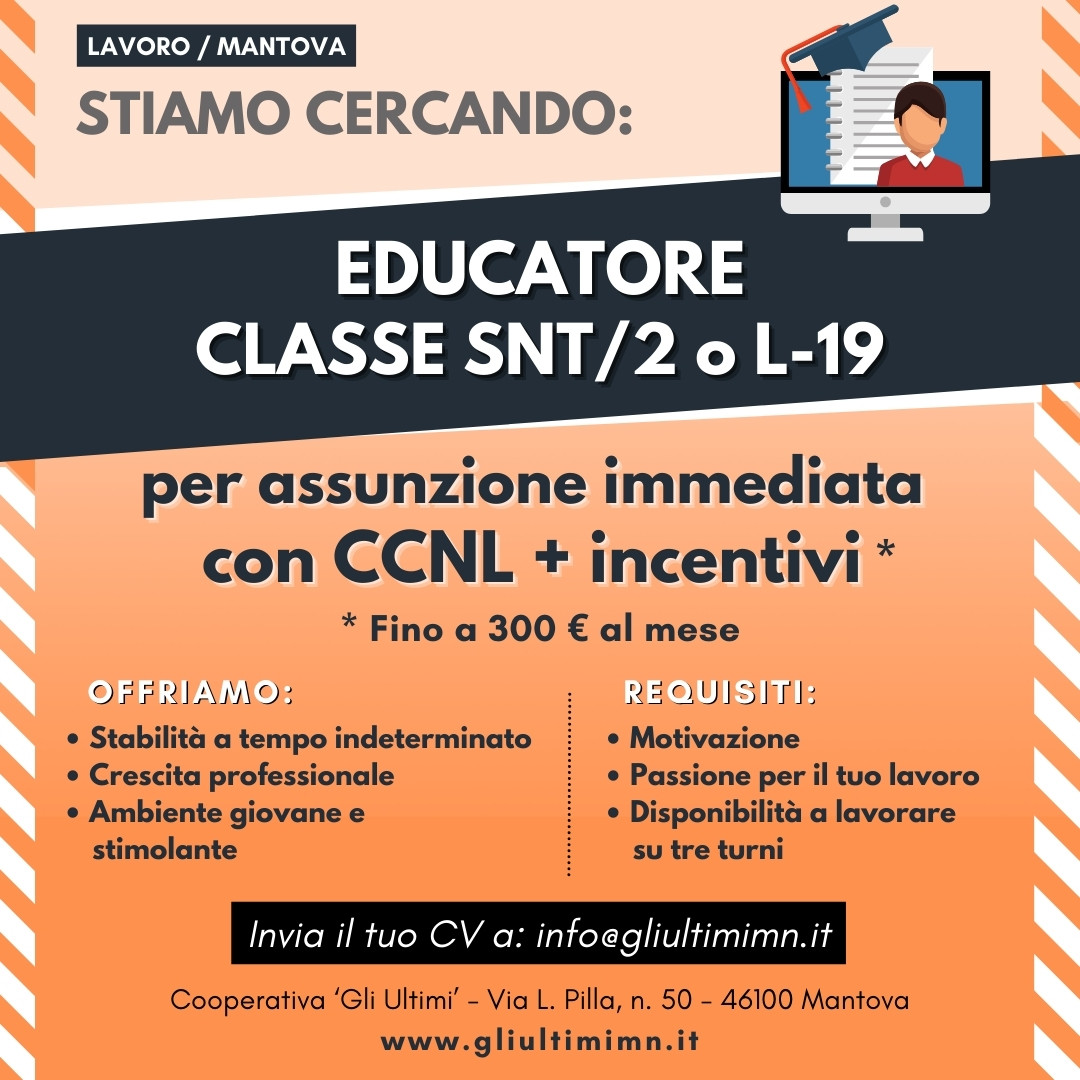 Ricerca educatori snt/2 l-19 Mantova, Sociale, Comunità minorile